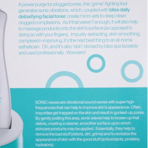 BLISS 2pc SET "PORE"-FECTOR SONIC FACE SKIN CLEANSING TOOL & TONER**NEW IN BOX! - Picture 7 of 9
